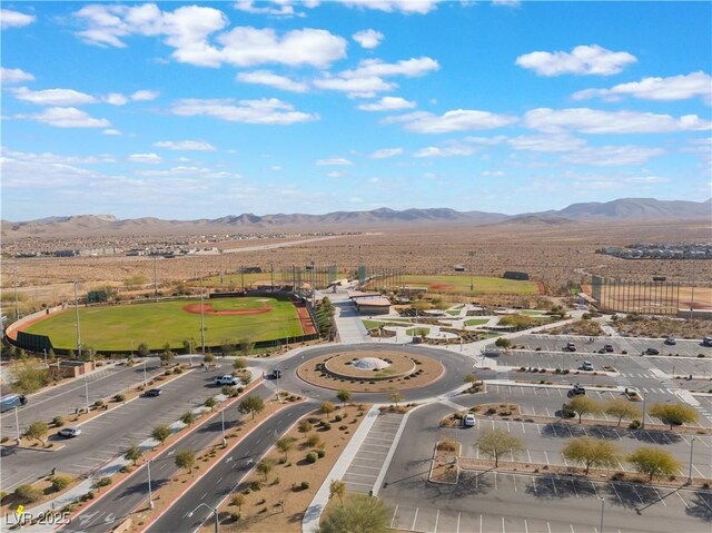 drone / aerial view featuring a mountain view