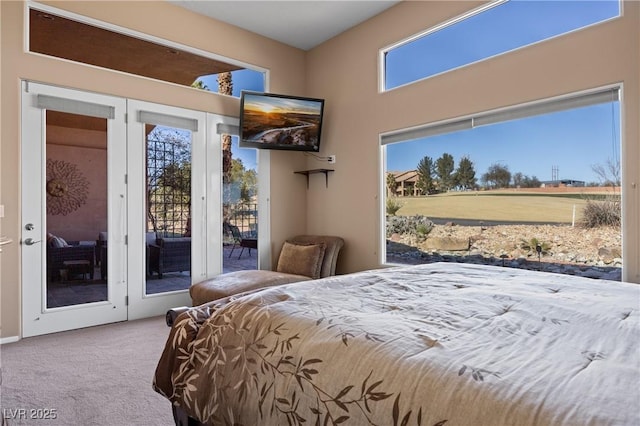 bedroom featuring carpet floors and access to outside