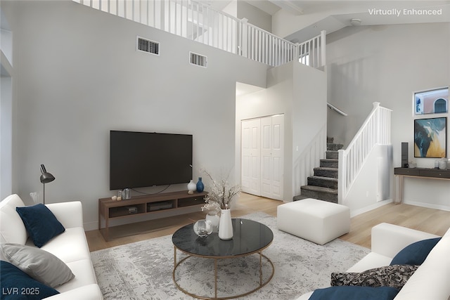 living room featuring light wood-type flooring