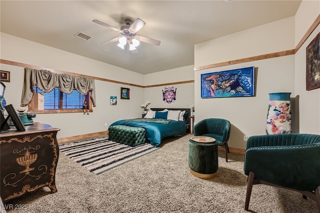 bedroom featuring carpet flooring and ceiling fan