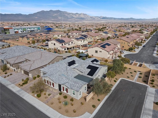 aerial view featuring a residential view and a mountain view