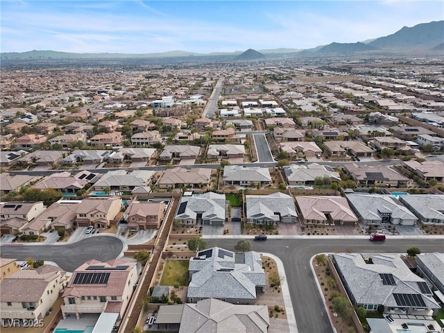 aerial view featuring a residential view and a mountain view