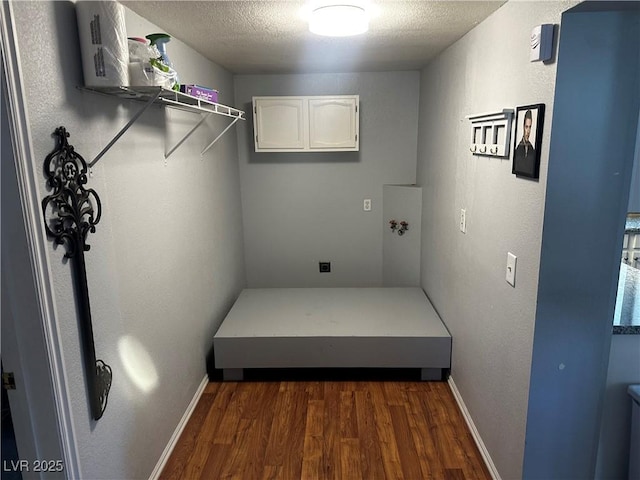 washroom featuring dark wood-type flooring and a textured ceiling