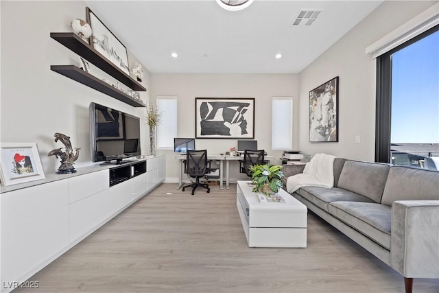 living room with light wood-type flooring