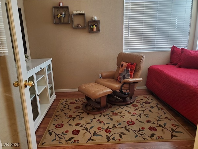 sitting room with hardwood / wood-style flooring