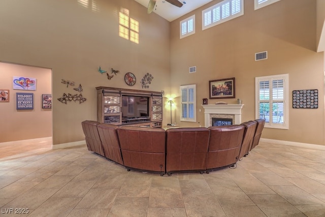 living room featuring ceiling fan