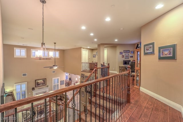 2920 Josephine Dr, Henderson, NV 89044 - hallway with an upstairs landing, wood-type flooring, and recessed lighting