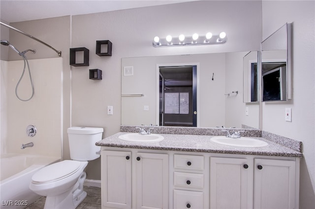 full bathroom with vanity, tile patterned flooring, bathing tub / shower combination, and toilet