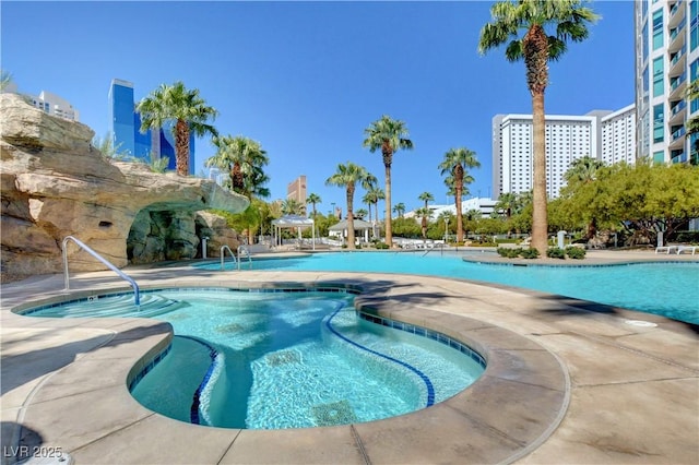 view of swimming pool with a gazebo