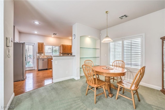 view of carpeted dining room