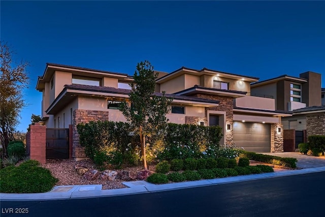 prairie-style home with a garage