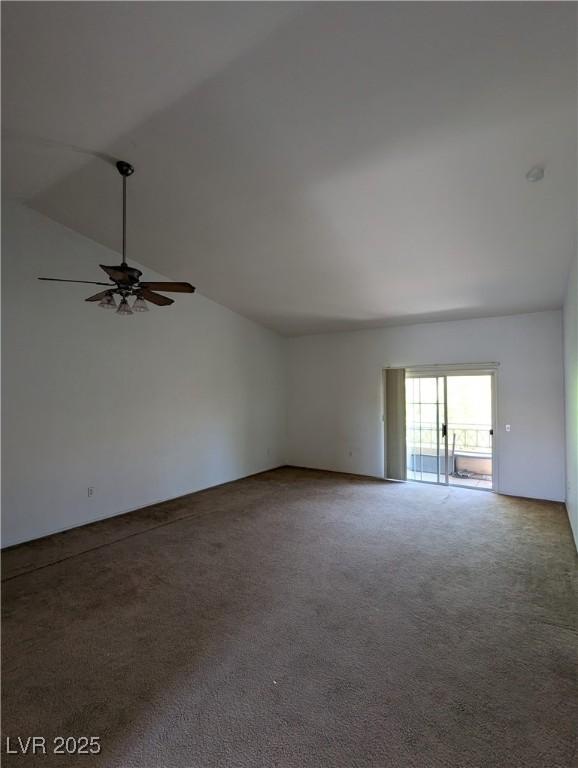 10524 Pine Gardens Ct Unit 203, Las Vegas, NV 89144 - empty room with lofted ceiling, ceiling fan, and carpet flooring