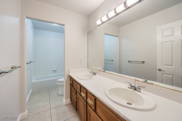 full bathroom featuring vanity, toilet, shower / bath combination, and tile patterned flooring