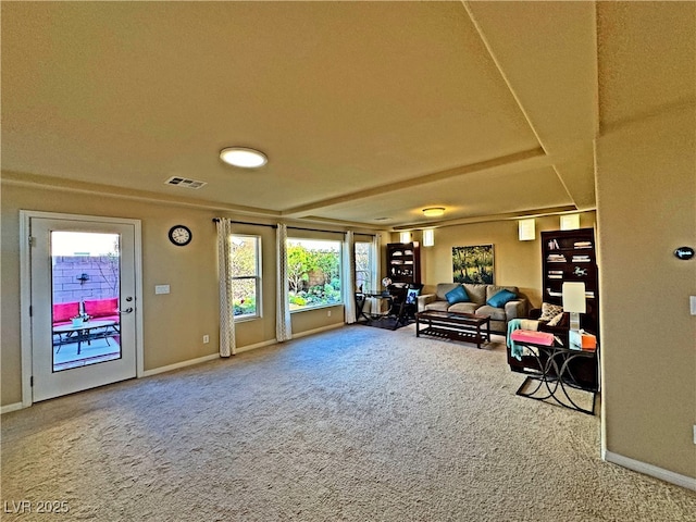 living room featuring carpet floors