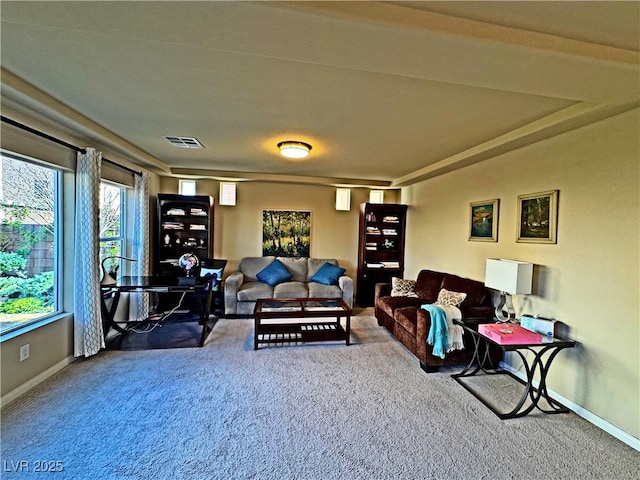 living room featuring carpet flooring