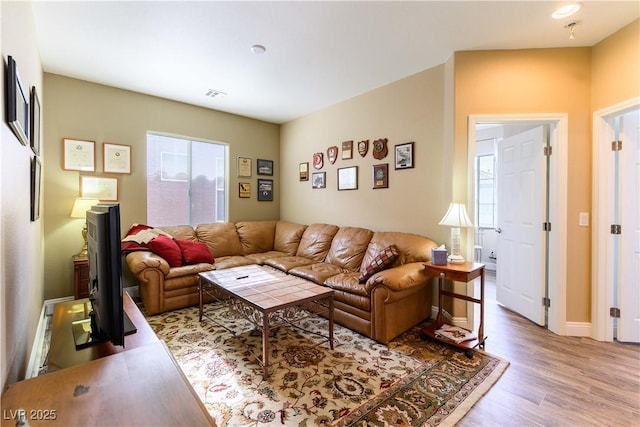 living room featuring light hardwood / wood-style floors