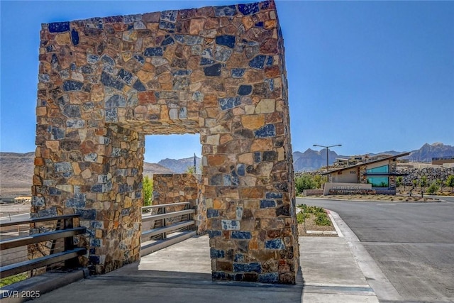 exterior space featuring a mountain view