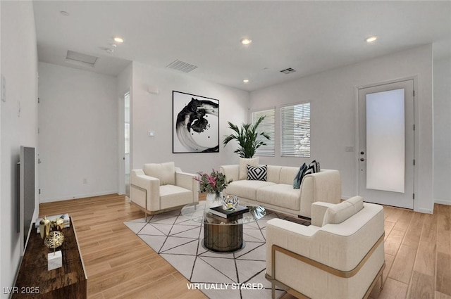 living room with light wood-type flooring