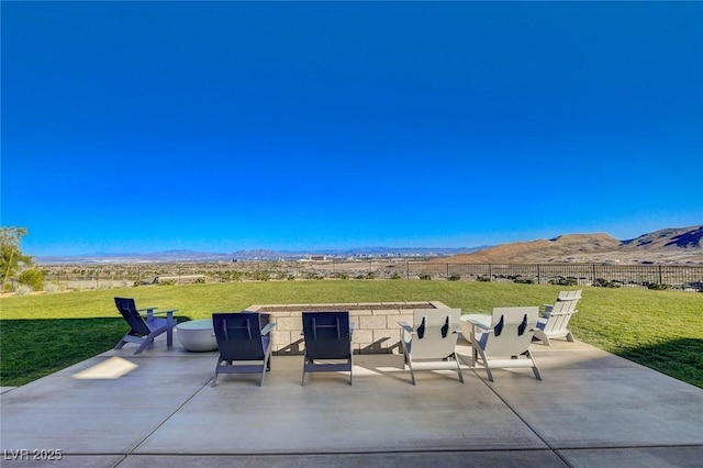 view of patio with a mountain view