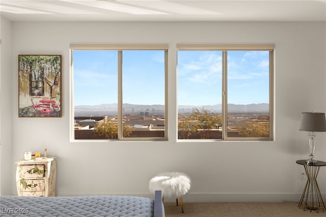 bedroom featuring a mountain view