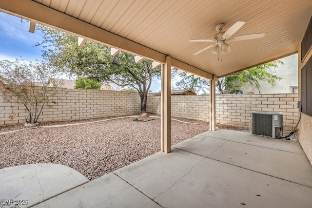 view of patio / terrace featuring cooling unit and ceiling fan