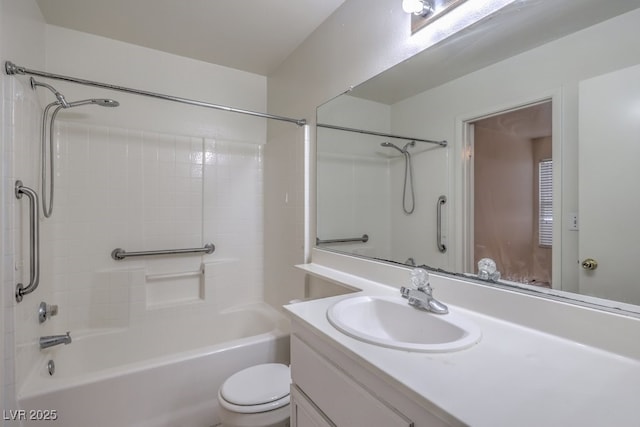 full bathroom featuring vanity, toilet, and  shower combination