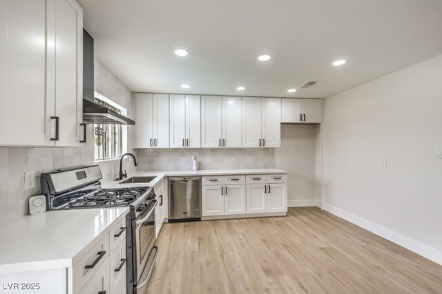 kitchen with white cabinetry, sink, tasteful backsplash, and stainless steel appliances