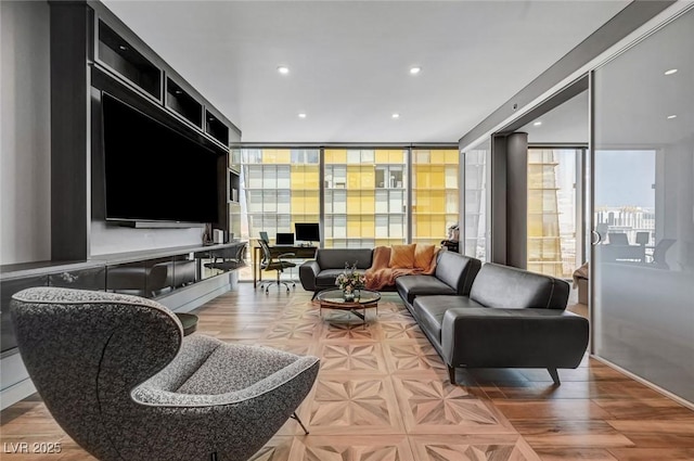 living room with light parquet flooring