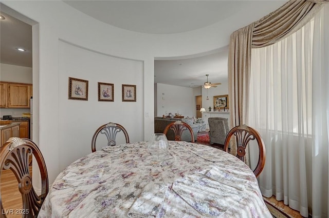 dining space featuring ceiling fan