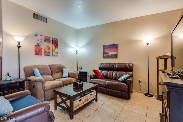 living room featuring light tile patterned floors