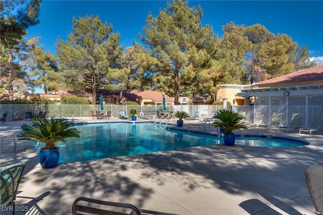 view of swimming pool with a patio area