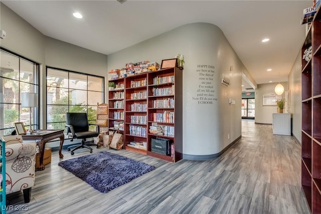 living area featuring plenty of natural light and wood-type flooring