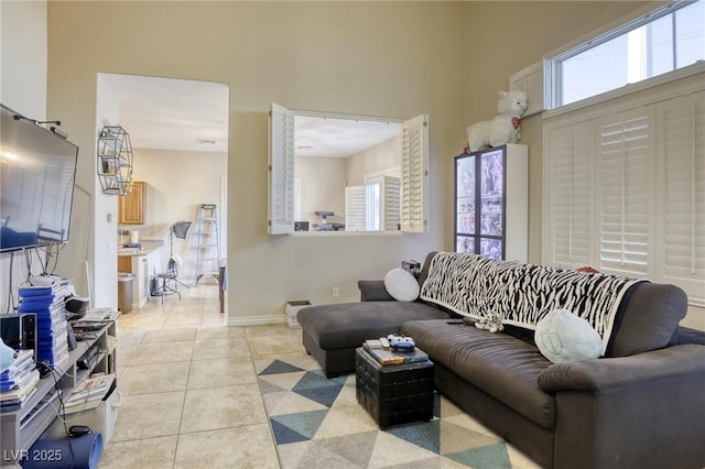 living room featuring light tile patterned floors