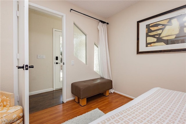 bedroom with hardwood / wood-style flooring