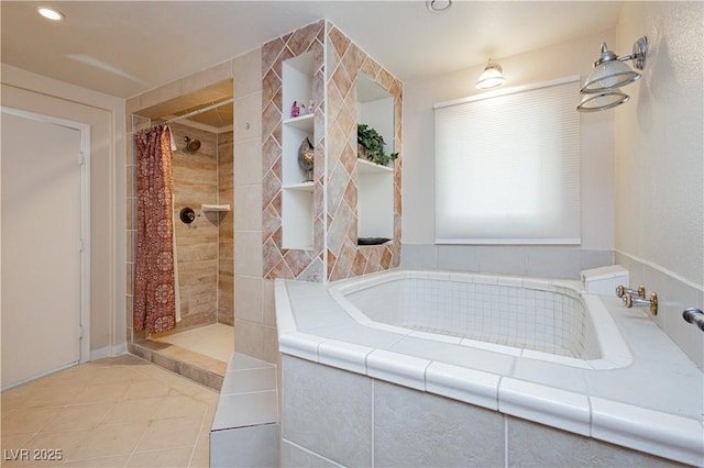 bathroom featuring a shower with curtain and tile patterned floors