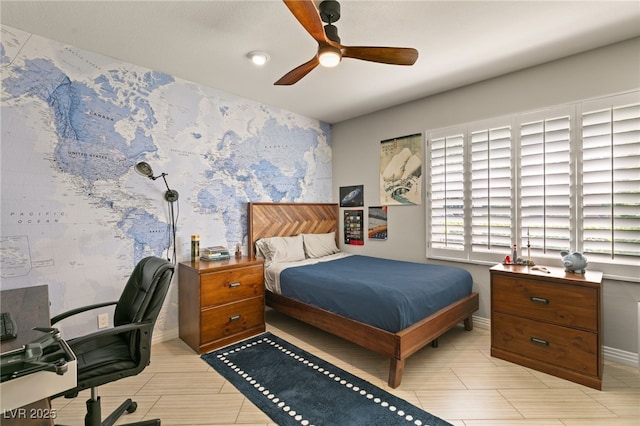 bedroom featuring ceiling fan