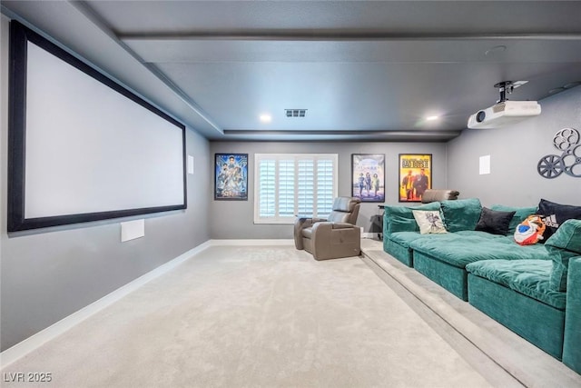 home theater room with carpet floors