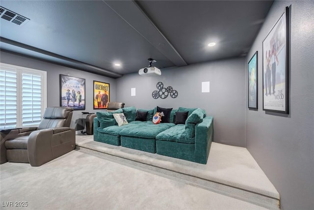 home theater room with carpet