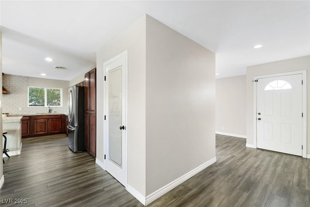 entryway with sink and dark wood-type flooring