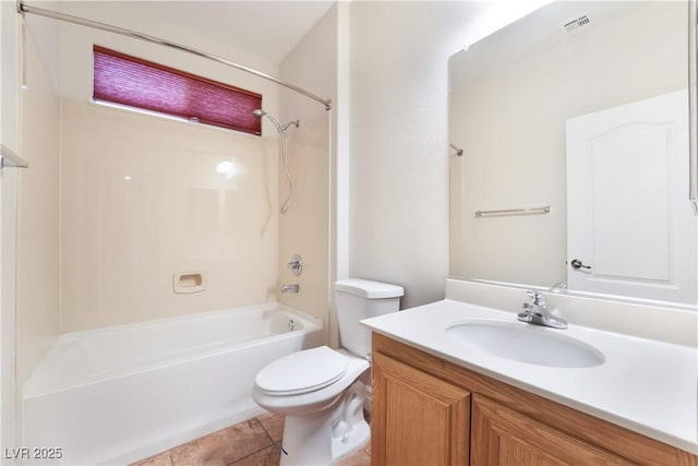 full bathroom with vanity, shower / washtub combination, and toilet