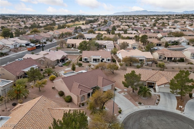 drone / aerial view featuring a mountain view