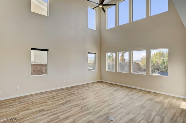 unfurnished living room with light hardwood / wood-style floors and ceiling fan