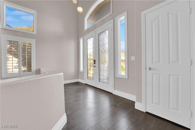 entryway with french doors and dark hardwood / wood-style flooring