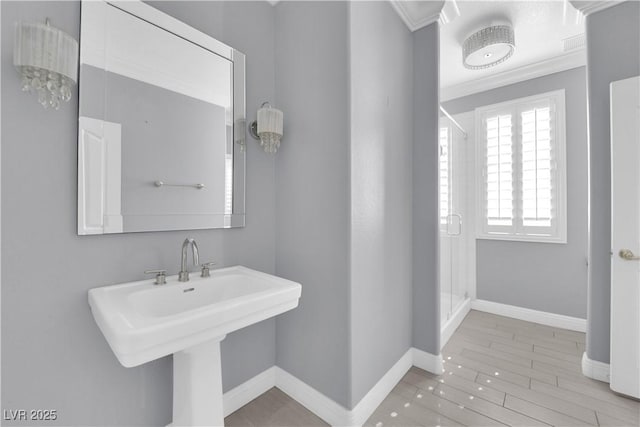 bathroom with sink and ornamental molding