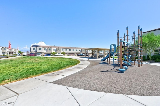 view of jungle gym with a yard