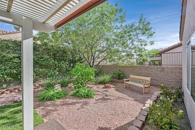 view of yard with a pergola