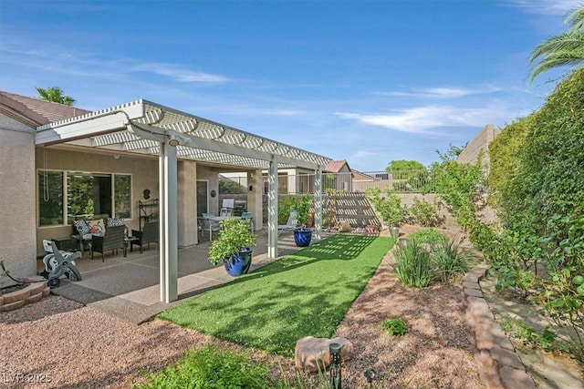 view of yard featuring a pergola and a patio