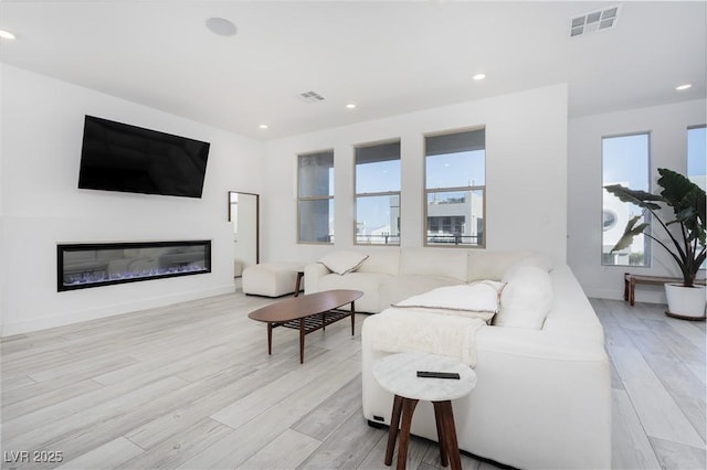 living room featuring light wood-type flooring