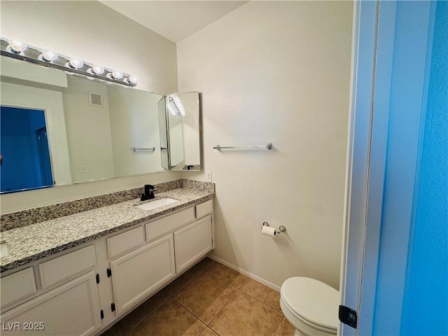 bathroom with vanity, tile patterned floors, and toilet