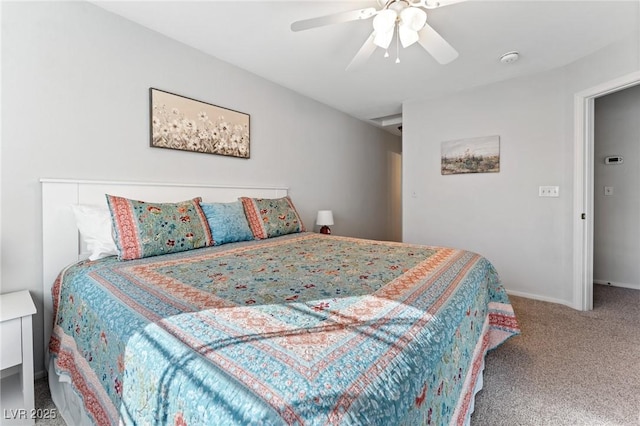 bedroom featuring carpet and ceiling fan